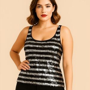 Tank Top black and silver sequins with built in bra size small